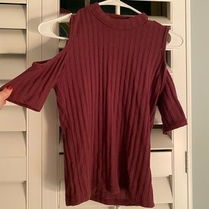 kendall & kylie ribbed cut out sleeve cropped sweater